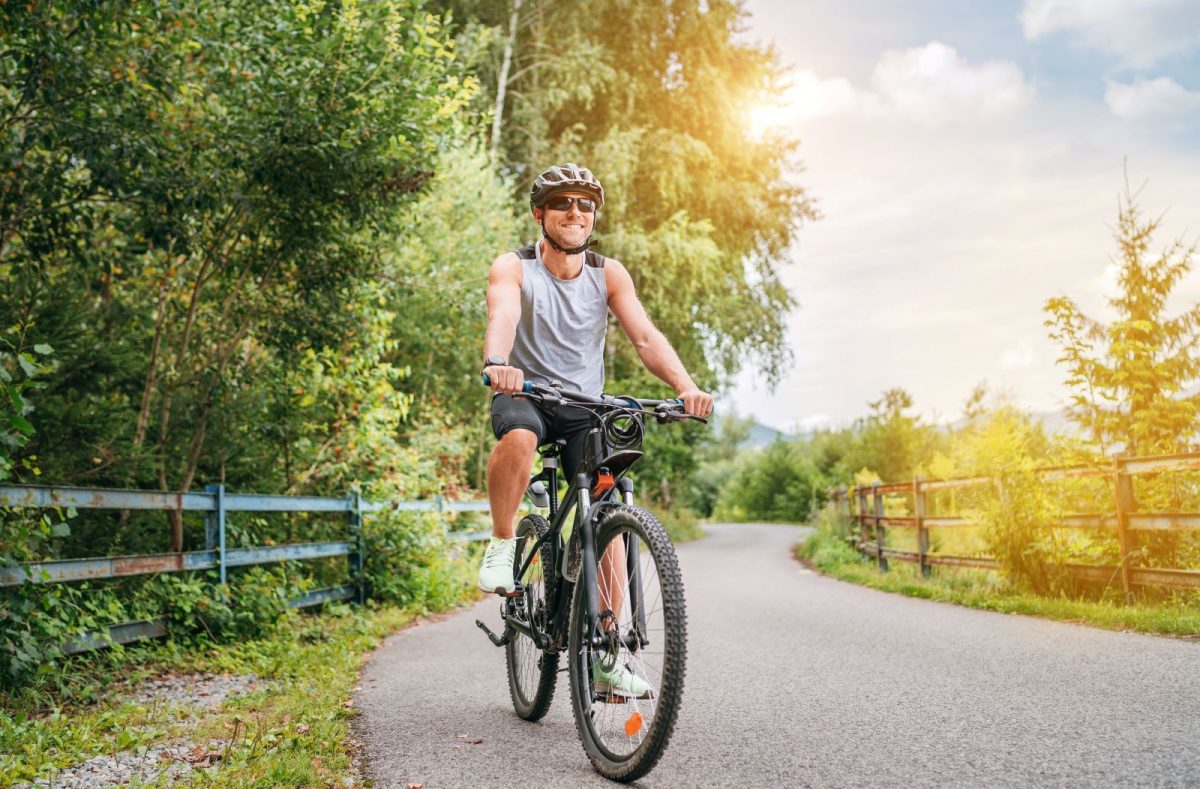 man mountain biking